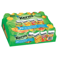 Kern's nectar 30-can variety pack in green multipack tray, assorted fruit flavors