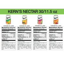 Kern's Nectar 30/11.5 oz label with nutrition facts and serving info