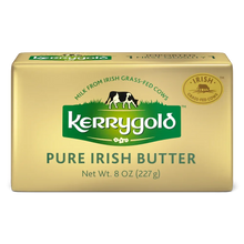 Kerrygold pure Irish butter box, 8 oz, cream-gold carton with logo.