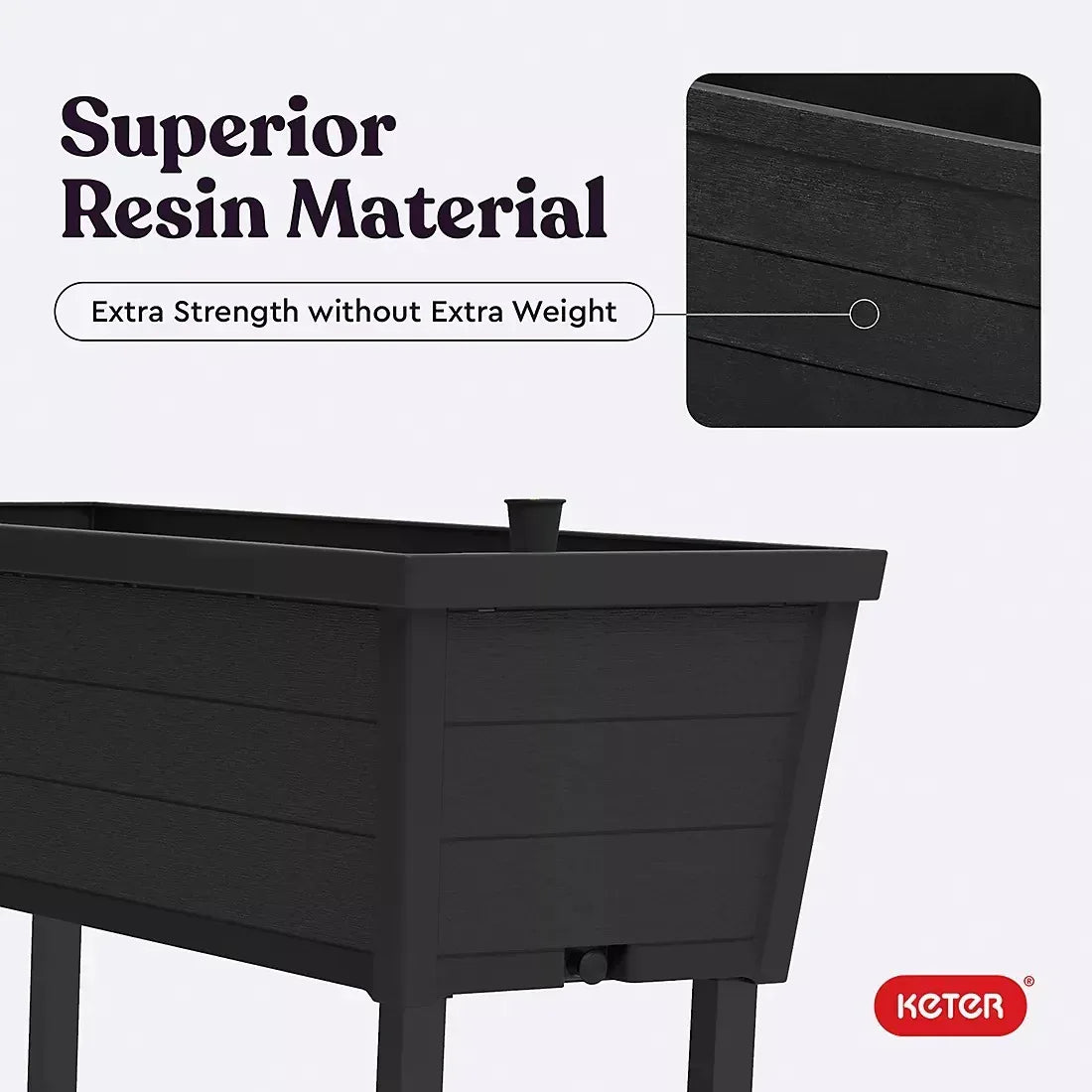 Keter Alfresco Garden Bed Planter 44" x 18" x 33" Durable Wood-Look with Self-Watering and Drainage System, Black