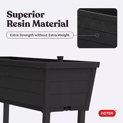 Keter Alfresco Garden Bed Planter 44" x 18" x 33" Durable Wood-Look with Self-Watering and Drainage System, Black