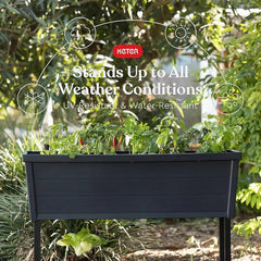 Keter Alfresco Garden Bed Planter 44" x 18" x 33" Durable Wood-Look with Self-Watering and Drainage System, Black