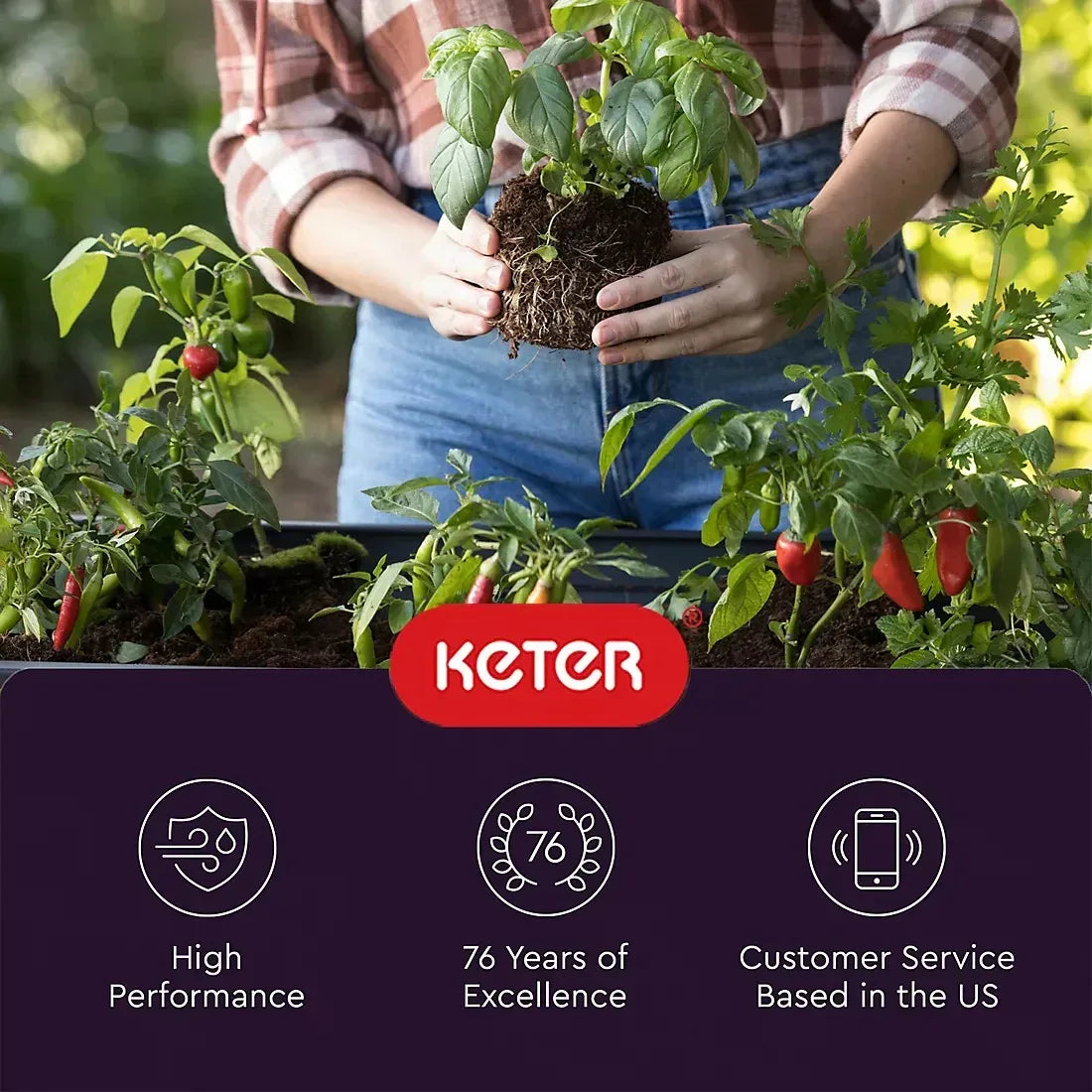 Keter Alfresco Garden Bed Planter 44" x 18" x 33" Durable Wood-Look with Self-Watering and Drainage System, Black