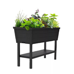 Keter Alfresco Garden Bed Planter 44" x 18" x 33" Durable Wood-Look with Self-Watering and Drainage System, Black