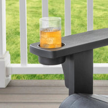 Graphite gray Adirondack chair with integrated cupholder on armrest