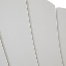White rocking Adirondack chair backrest slats and curved armrests