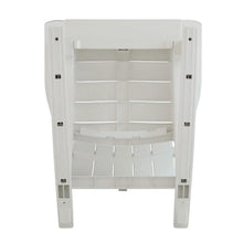 White rocking Adirondack chair with open interior storage and slatted back