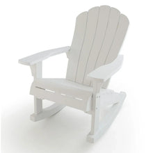 White rocking Adirondack chair front-side view with slatted backrest