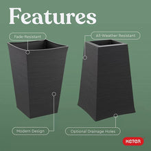 Graphite tapered resin planter with open top and optional drainage view