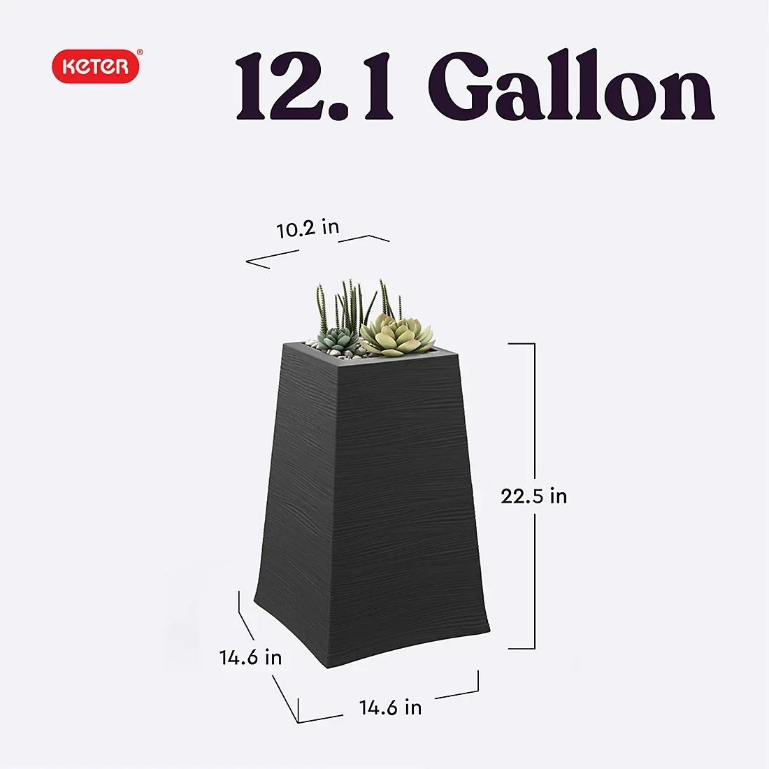 Keter Wave Planter Durable Resin Modern Large Flower Pot Tapered Planters for Outdoor and Indoor, Graphite
