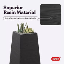 Graphite resin planter with succulents and a square tapered top