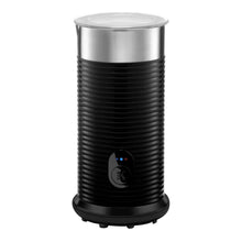 Black frother cup with stainless lid and control dial