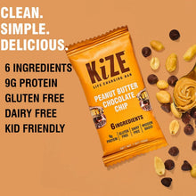 KiZE Peanut Butter Chocolate Chip bar pouch with 6 ingredients