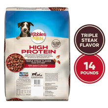Kibbles 'n Bits high-protein dry dog food, triple steak flavor, 14 lb package