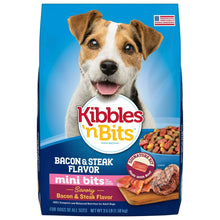 Front view of dry dog food bag, Bacon & Steak Flavor mini bits