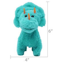 Teal triceratops mini walking plush pet size 6 in, orange horns and black eyes