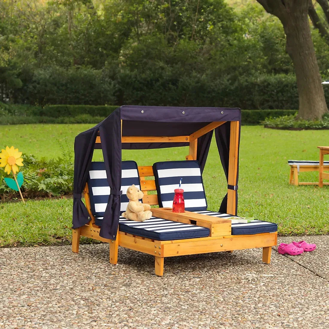 KidKraft Double Chaise Lounge with Canopy and Cupholder