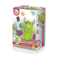 Monster bop bag boxed set showing green inflatable monster and gray boxing gloves