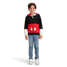 Kids character zip-up hoodie, black with red front panel and white face applique