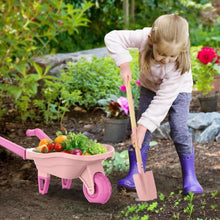 Kids gardening wheelbarrow tool set with pink cart and small shovel tool for kids
