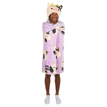 Kids hooded throw with purple dog print and sherpa-lined animal hood