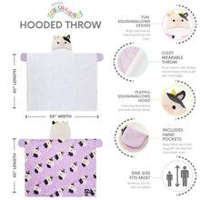Kids hooded throw size chart and pocket detail diagram