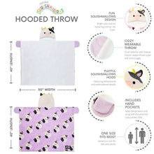 Kids hooded throw product layout showing white and purple styles and sherpa lining