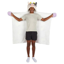 Kids hooded throw in white with sherpa-lined hood and wide poncho shape