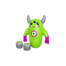 Kids monster inflatable bop bag with boxing gloves and two gray punching balls