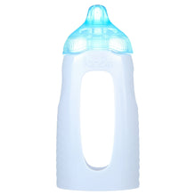 Natural feeding bottle with blue anti-colic nipple and squeeze design