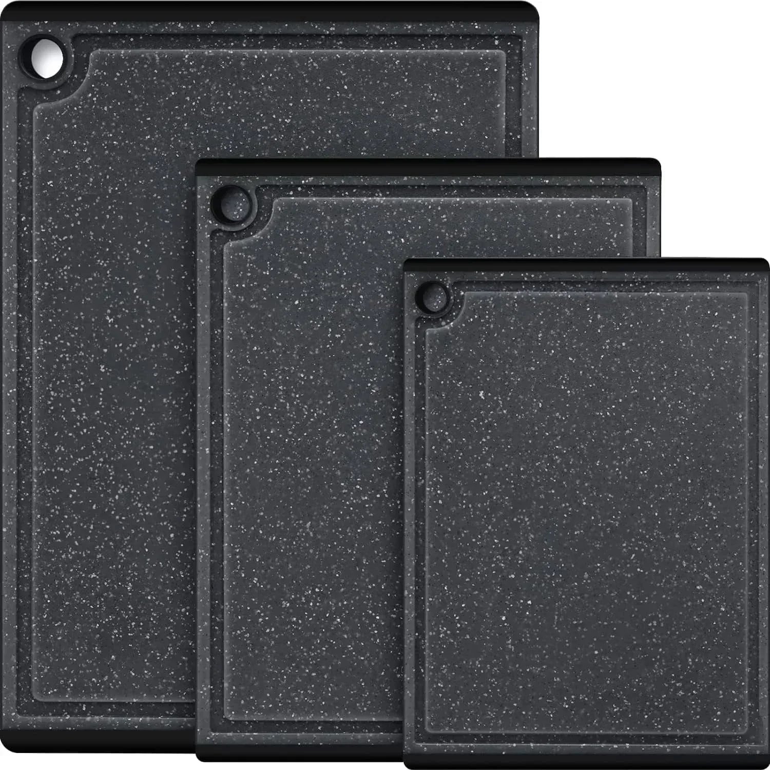 Kikcoin 3-Piece Plastic Large Cutting Boards Set for Kitchen, Non-slip Feet and Juice Grooves, Multicolor