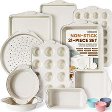 Beige nonstick 21-piece carbon steel bakeware set, pan assortment and accessories