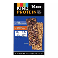 Kind protein bar variety pack, 14 bars; dark chocolate and peanut butter visible