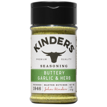 Garlic and herb seasoning jar with black lid and green label