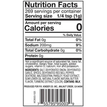Nutrition facts label: 269 servings per container for Kinder's Buttery Steakhouse seasoning
