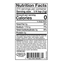 Seasoning bottle Nutrition Facts label close-up with calories information