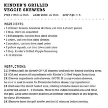 Kinder's grilled veggie skewers recipe instructions and ingredients list