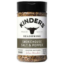 Smokehouse salt and pepper seasoning jar with black lid and spice blend label