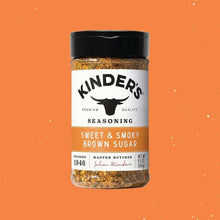 Sweet & smoky brown sugar seasoning bottle centered with black cap and orange label