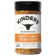Sweet & smoky brown sugar seasoning bottle with black cap and orange label