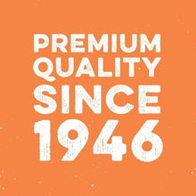 Premium quality since 1946 typographic text on speckled label