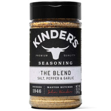 Kinder's The Blend seasoning salt jar with black lid and speckled seasoning