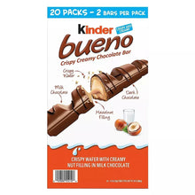 Kinder Bueno crispy creamy chocolate bar pack, 20-count, hazelnut filling