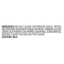 Ingredients list: sea salt, sugar, dehydrated garlic, spices; contains milk