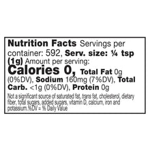 Nutrition facts panel: serving size 1/4 tsp, calories 0, sodium 160mg