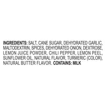 Ingredients list includes salt, cane sugar, dehydrated garlic, spices, onion, milk
