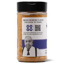 Seasoning bottle with award-winning flavor label and portrait