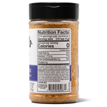 Seasoning bottle back label with Nutrition Facts panel