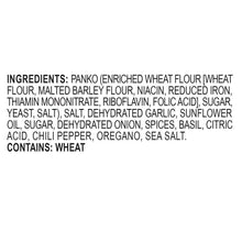 Ingredients panel text for seasoned panko coating mix, including wheat flour and sea salt