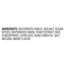 Ingredients list text: dehydrated garlic, sea salt, sugar, spices, dehydrated onion